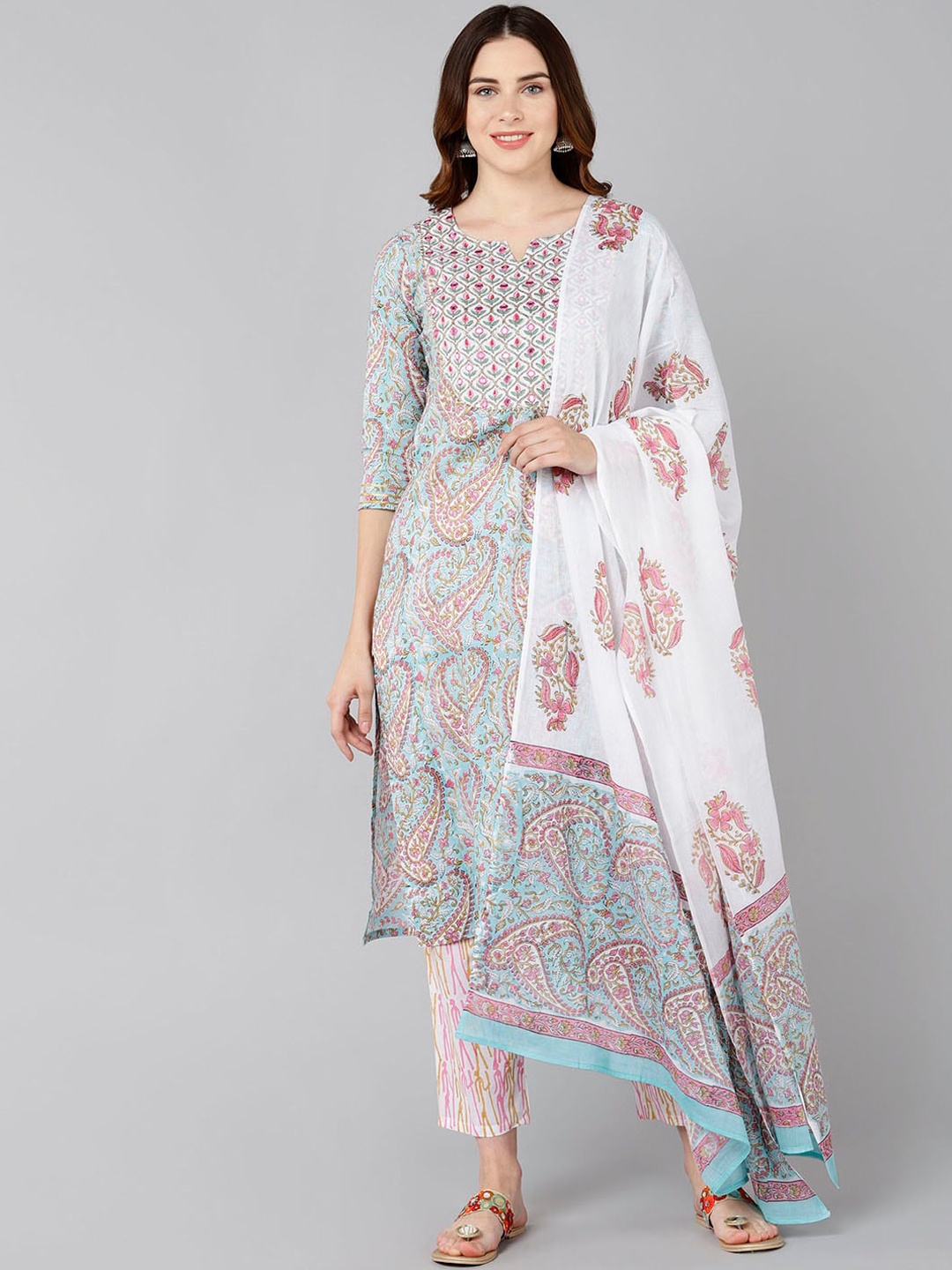 

Bani Women Pink Printed Pure Cotton Kurta with Trousers & Dupatta