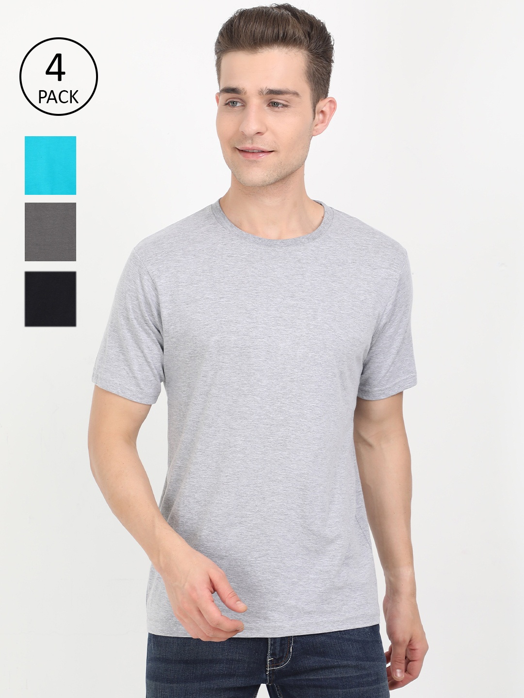 

Fleximaa Men Multicoloured & illusion blue 4 V-Neck T-shirt, Multi