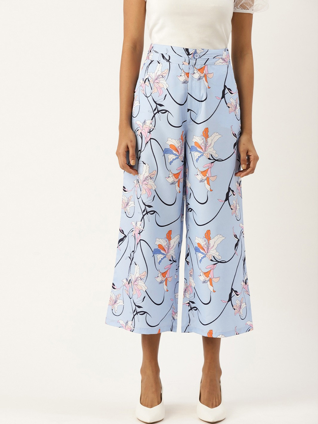 

DressBerry Women Blue Floral Printed Relaxed Loose Fit Culottes Trousers