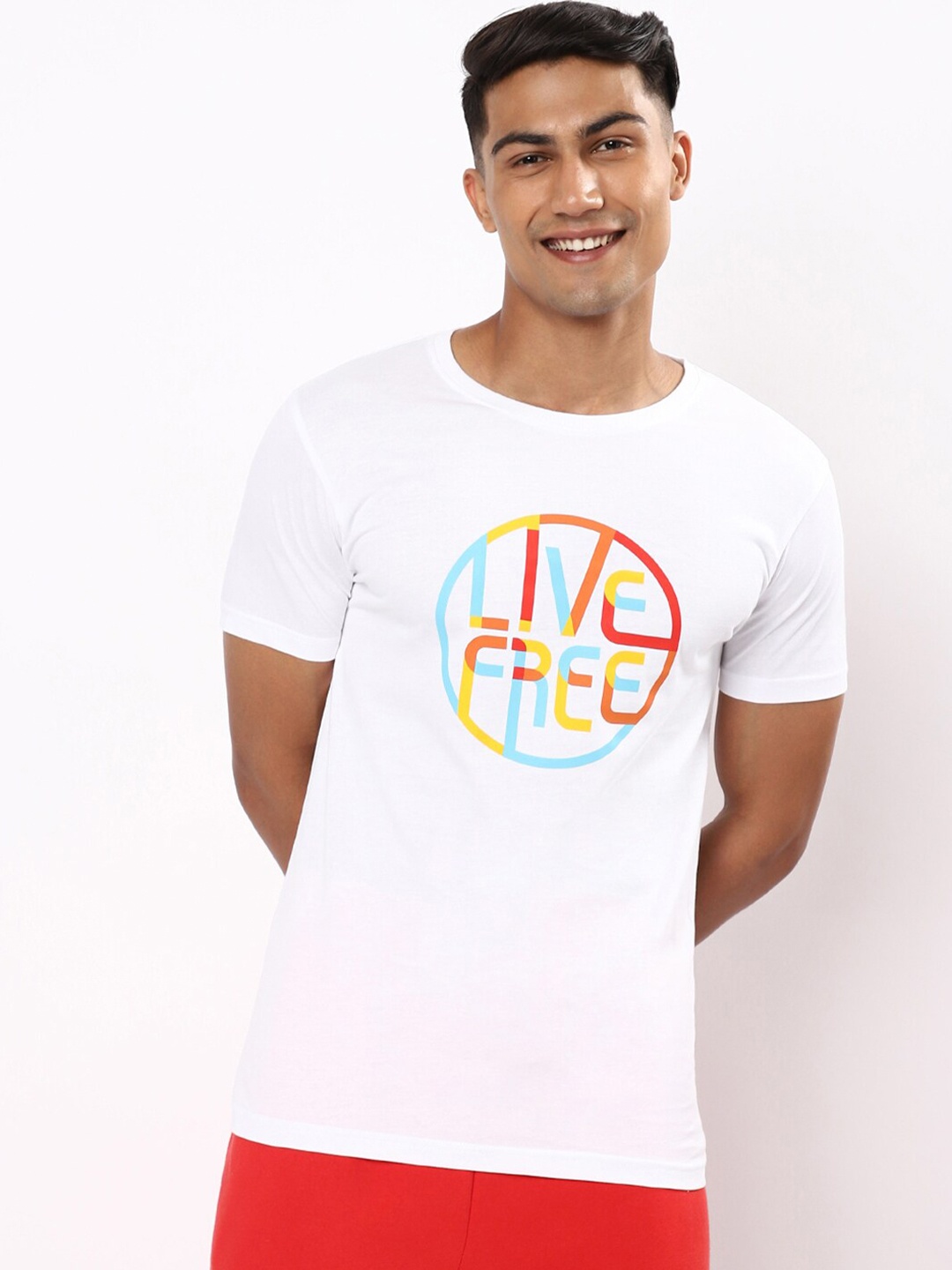 

Bewakoof Men White & magnolia Typography Printed Applique T-shirt