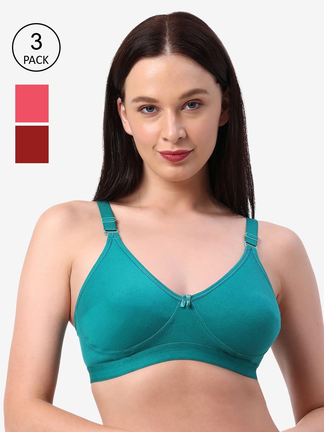 

Planetinner Pack of 3 Non Padded Non Wired Everyday Wear Full Coverage Bra CB7-C3, Green