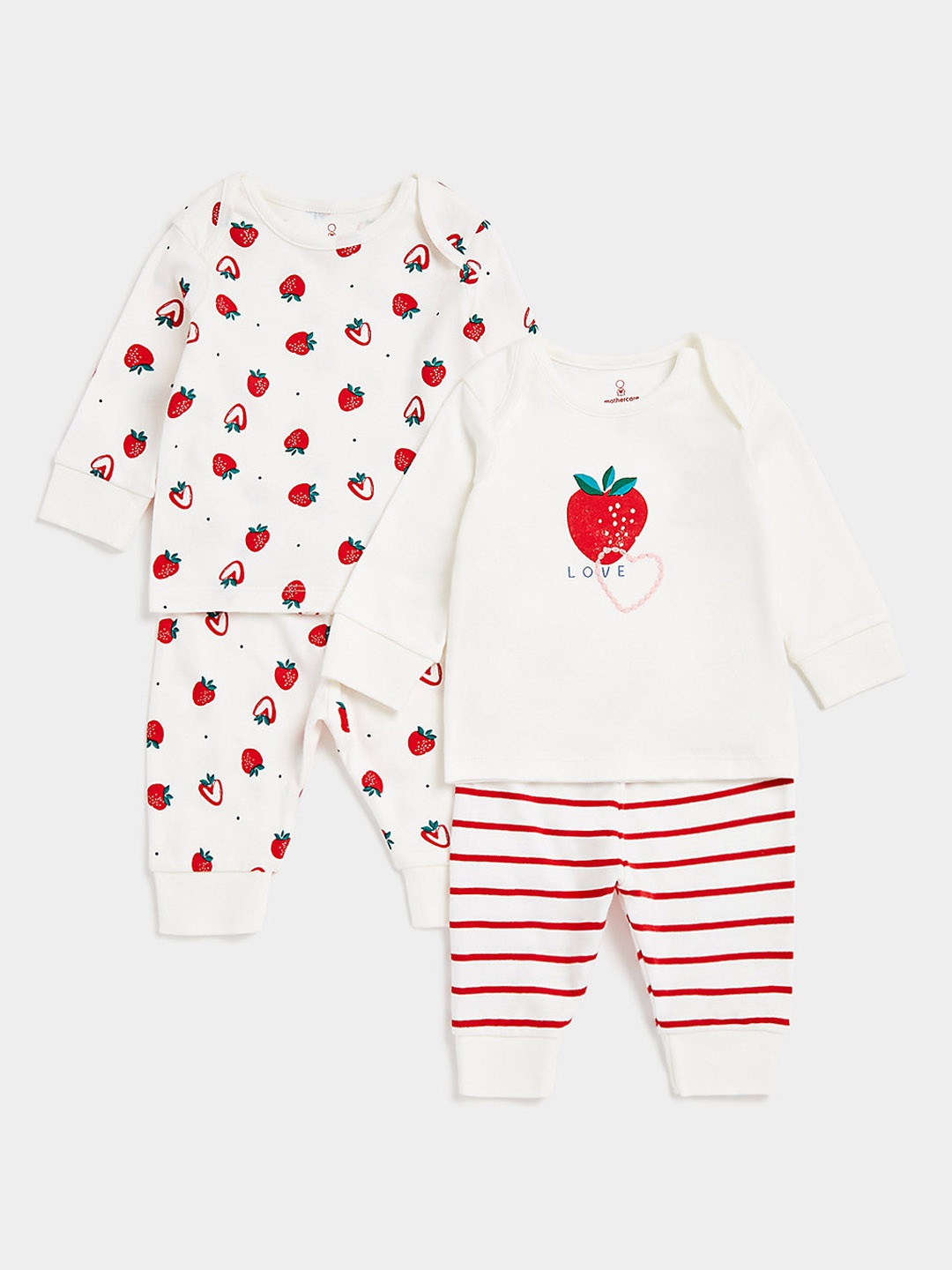 

mothercare Girls Pack Of 2 White Fruit Design Printed Pure Cotton T-shirts with Joggers