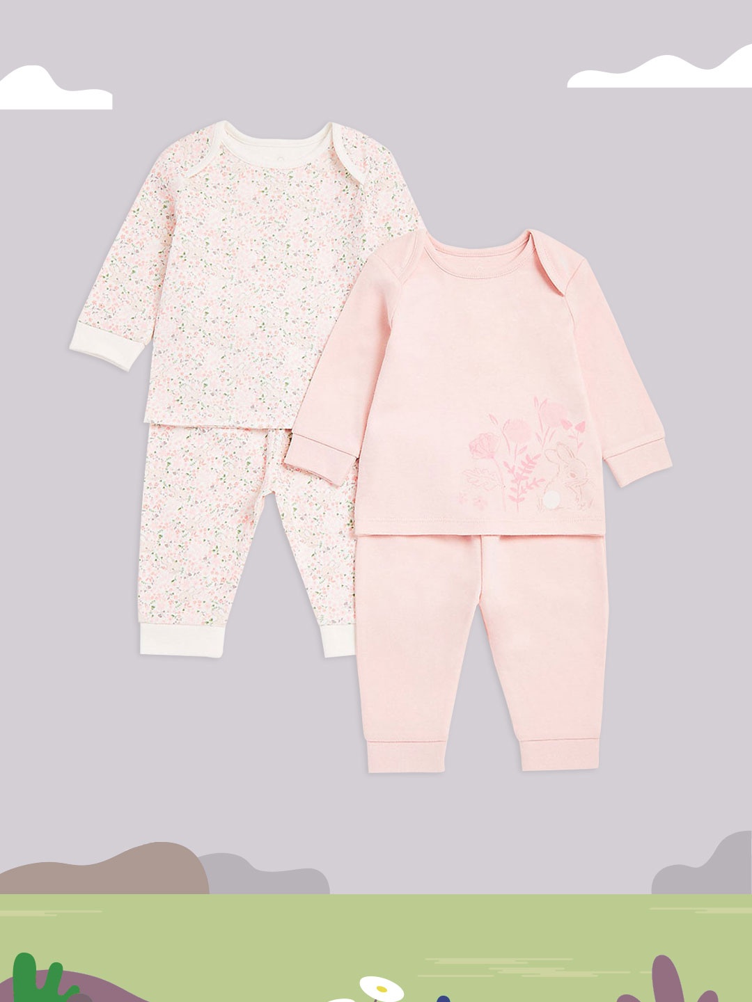 

mothercare Girls Set of 2 Organic Cotton T-shirt with Pyjamas Set, Pink