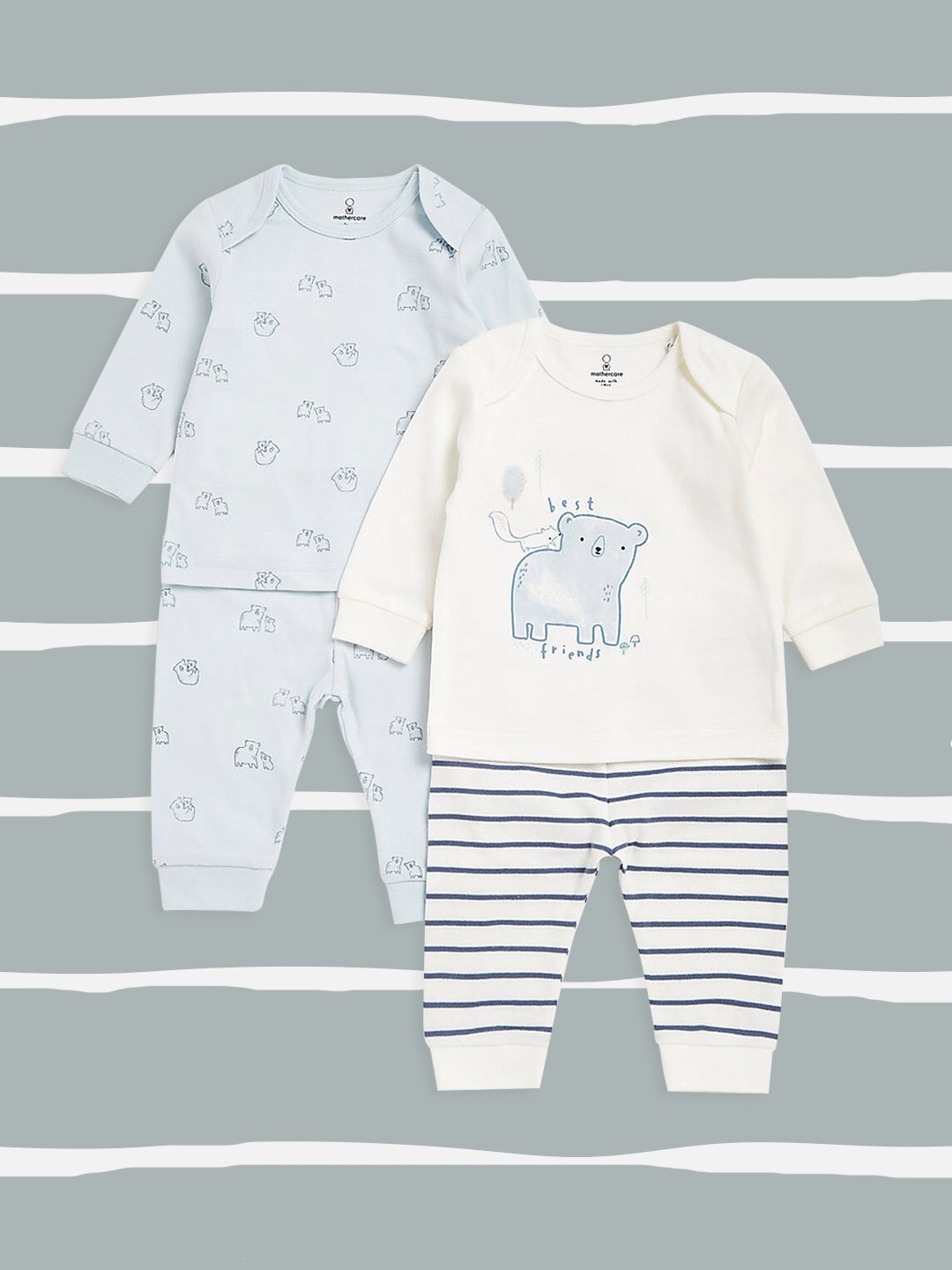 

mothercare Boys Set Of 2 Blue & White Printed Pure Cotton T-shirt with Joggers