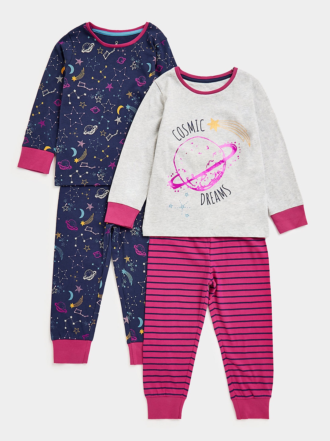 

mothercare Girls Set of 2 Pure Cotton T-shirt with Joggers Set, Grey melange