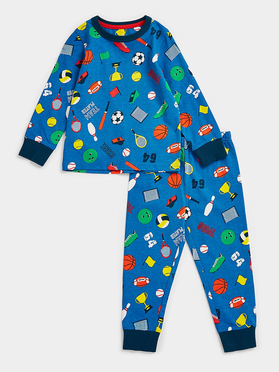 

mothercare Boys Blue Printed Pure Cotton T-shirt with Joggers