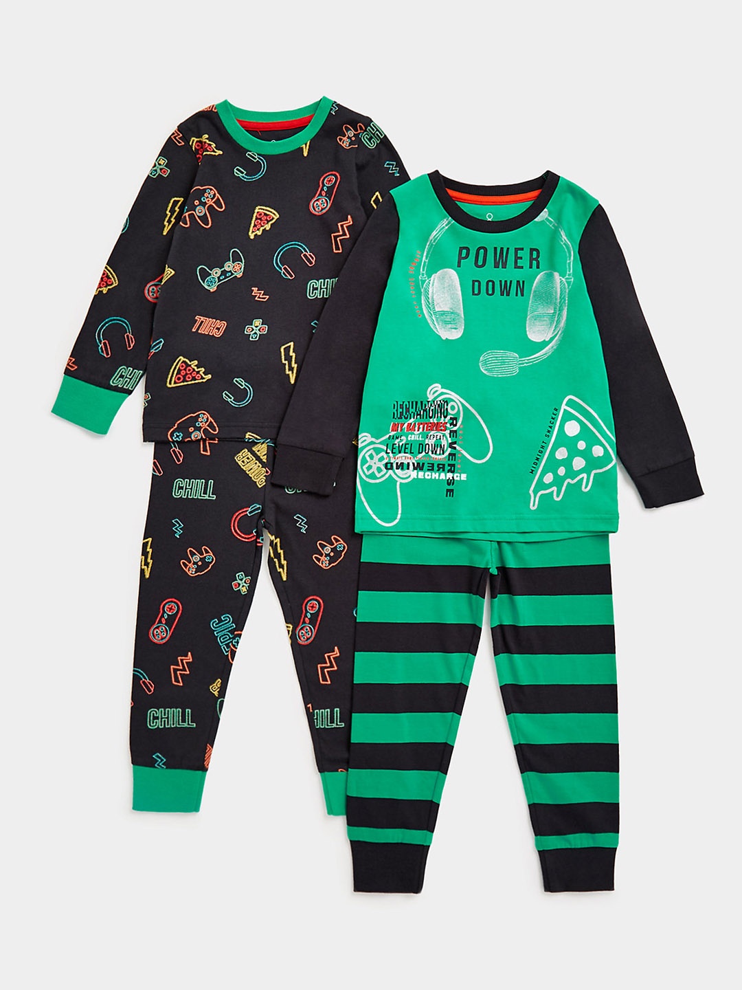 

mothercare Boys Set Of 2 Printed Pure Cotton T-shirts with Joggers, Green