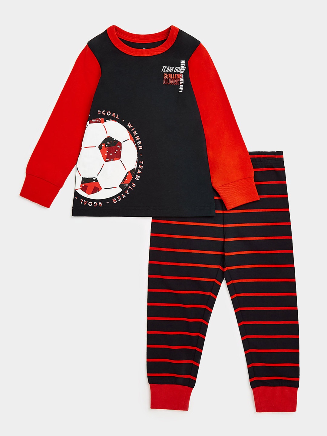 

mothercare Boys Red & Black Printed Pure Cotton T-shirt with Joggers