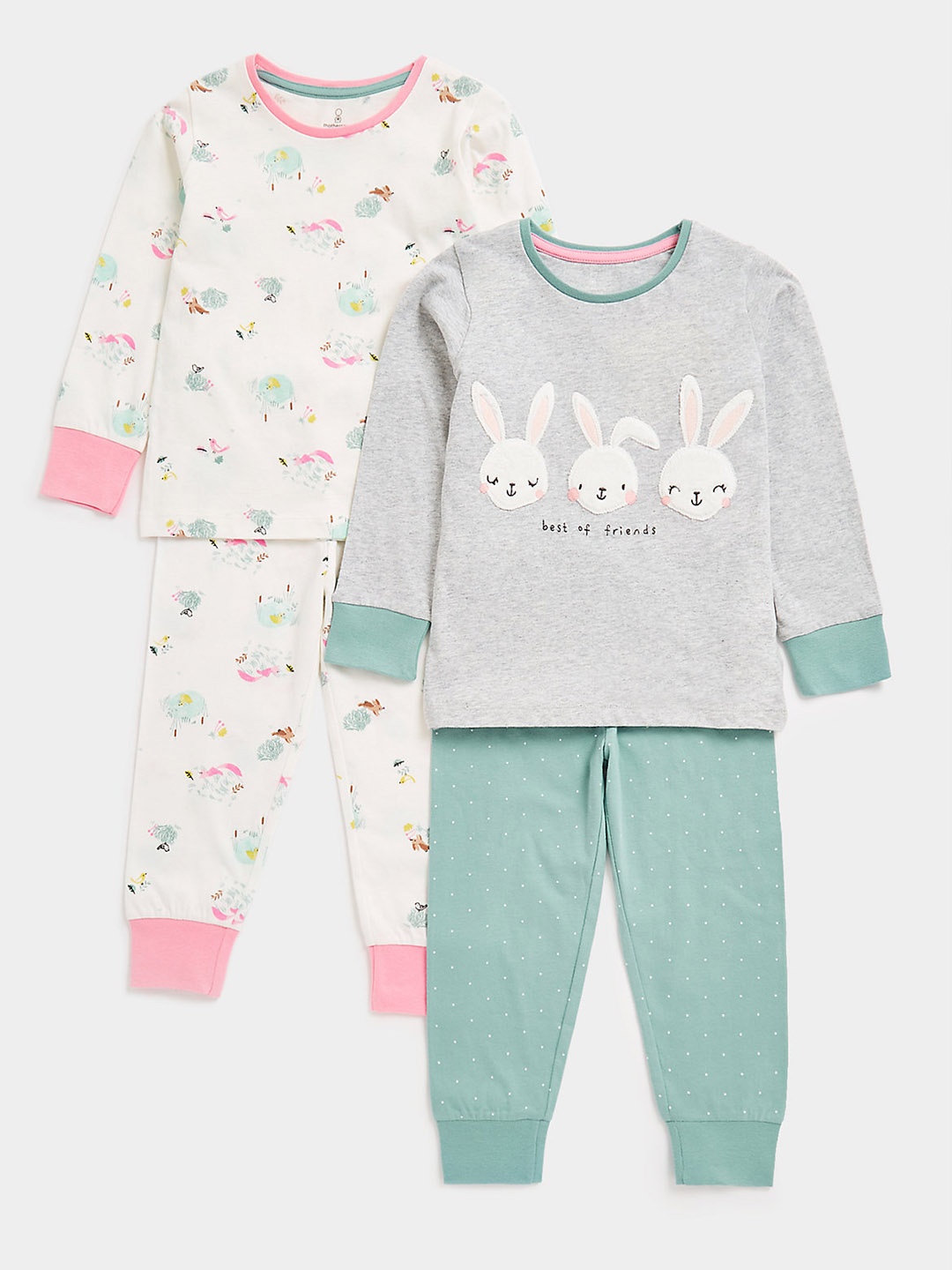 

mothercare Girls Pack Of 2 Printed Pure Cotton T-shirts with Joggers, White