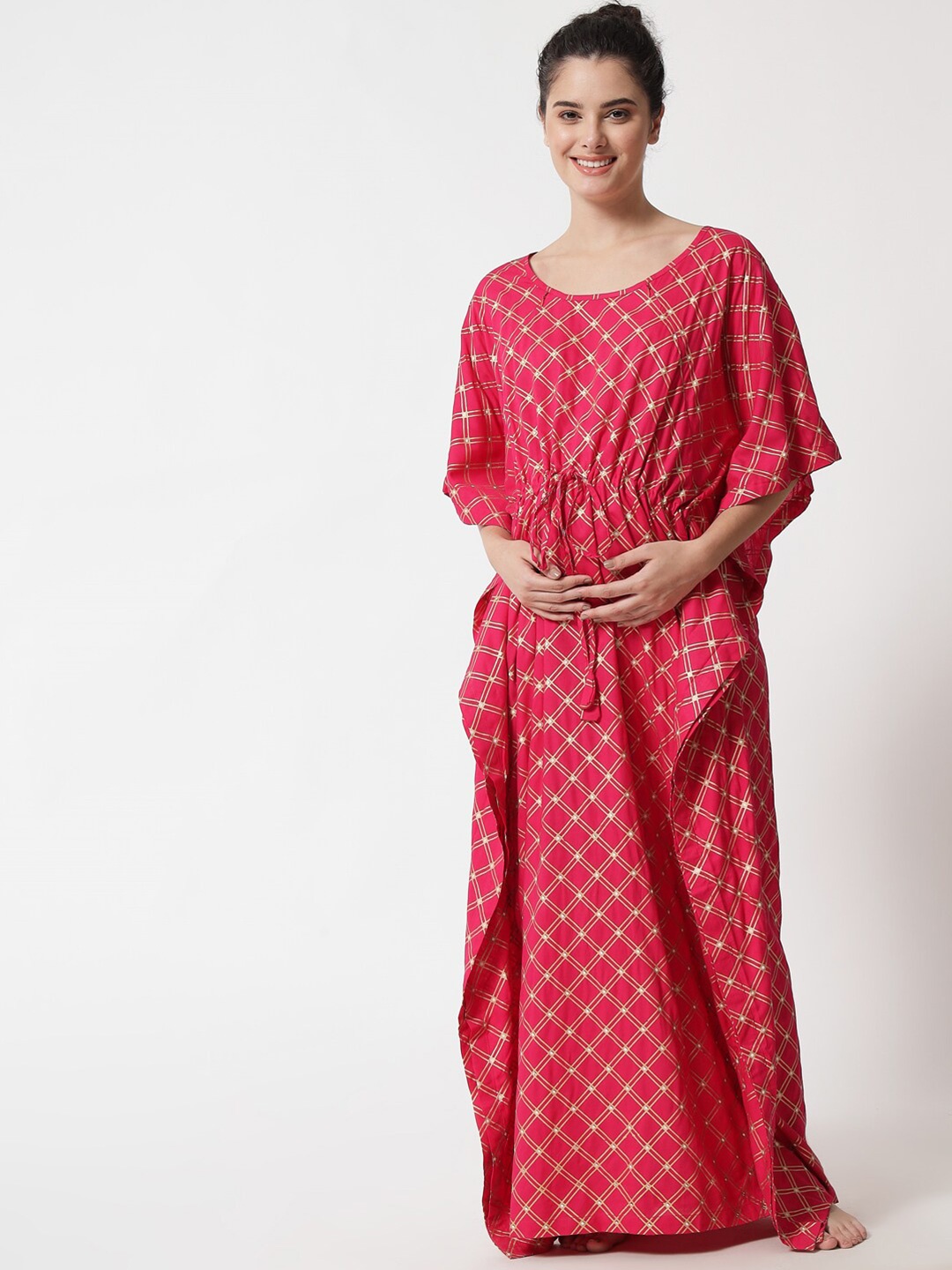 

Aujjessa Fuchsia Ethnic Motifs Maternity Maxi Dress