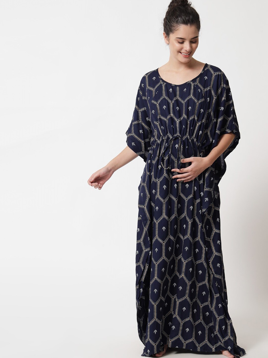 

Aujjessa Navy Blue Ethnic Motifs Maternity Maxi Dress