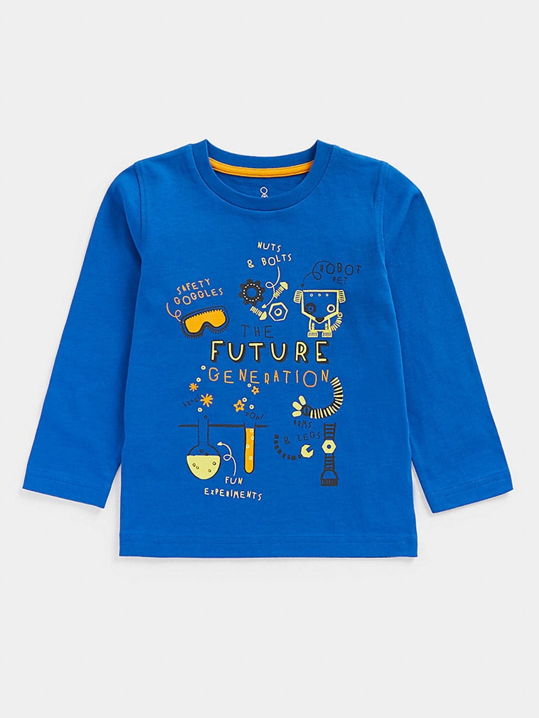 mothercare Boys Blue Typography Print Round Neck Pure Cotton T-shirt