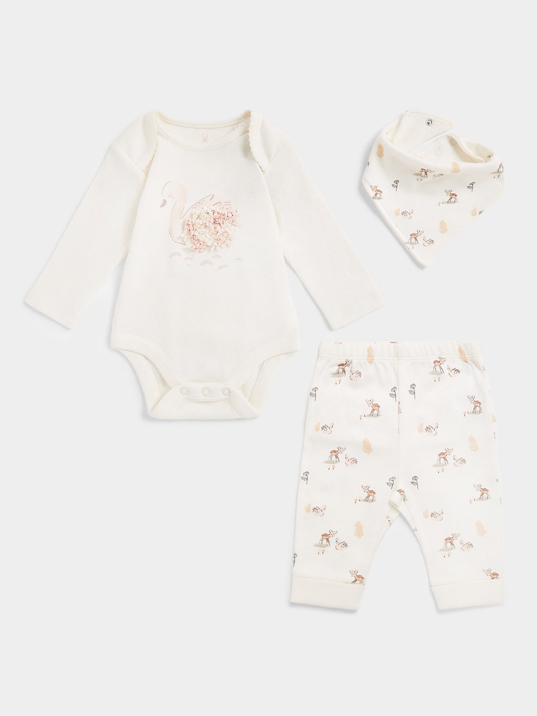 

mothercare Infant Girls White Printed Pure Cotton Bodysuit with Leggings & Bib