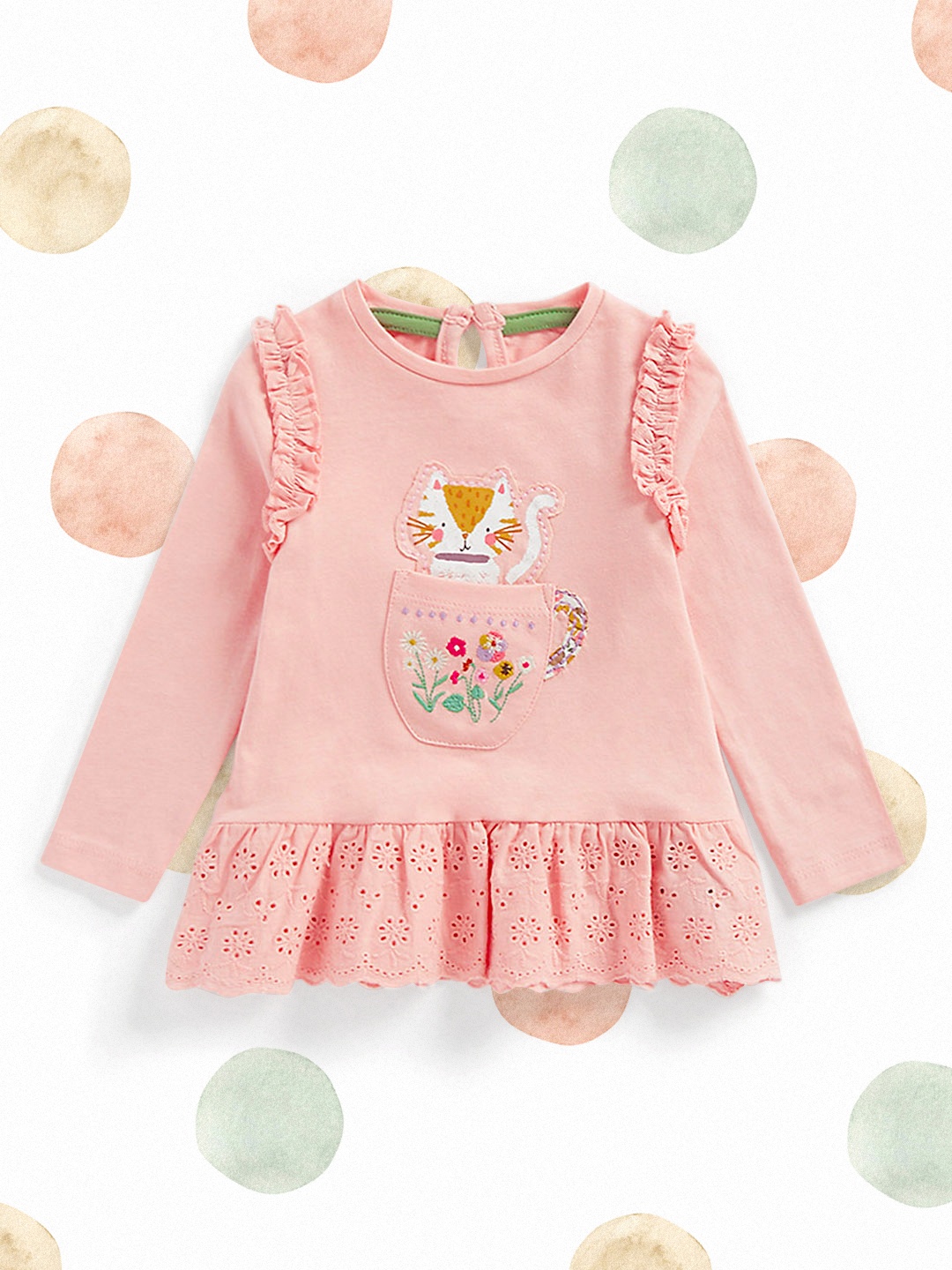

mothercare Pink Girls Solid Pure Cotton Peplum Top With Applique Detail