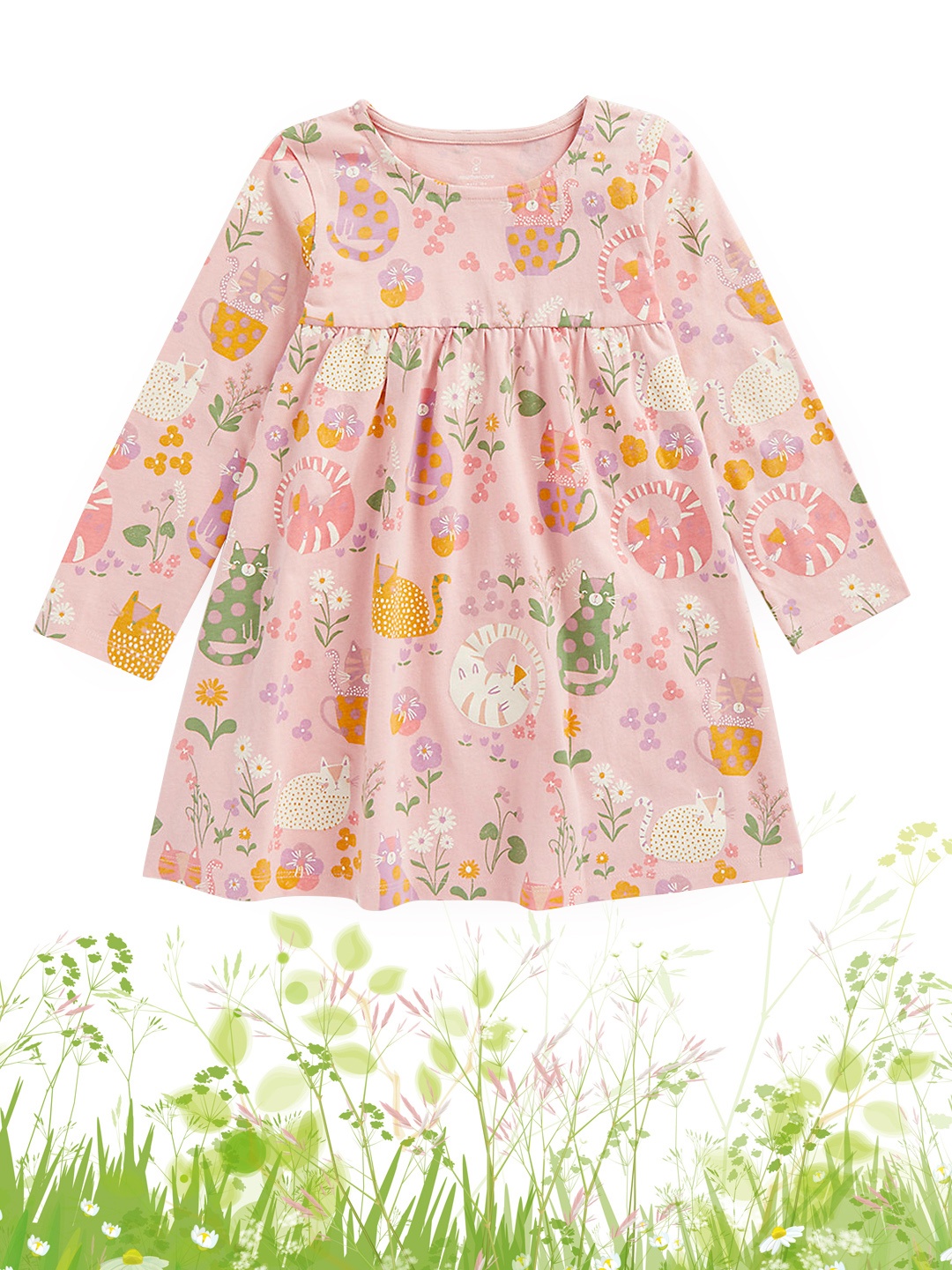 

mothercare Infant Girls Pink Floral Print Pure Cotton Empire Style Dress