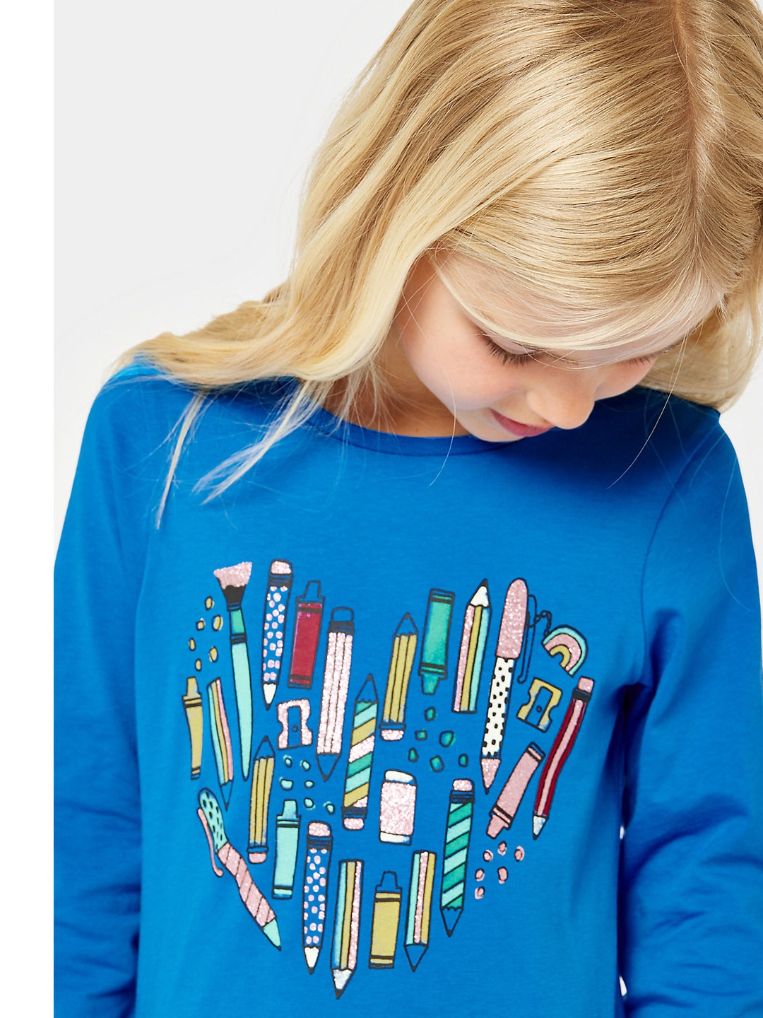 

mothercare Girls Blue Printed with Shimmer Pure Cotton T-shirt