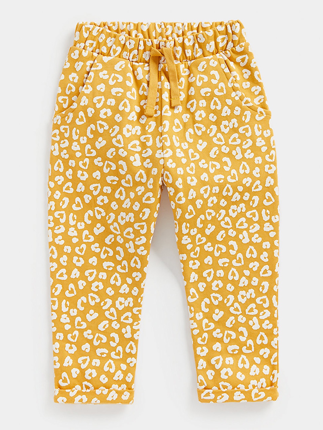 

mothercare Girls Mustard Yellow Printed Pure Cotton Trousers