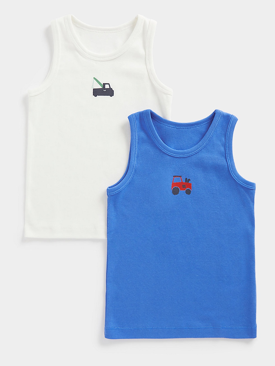 

mothercare Boys Pack of 2 Solid White & Blue Pure Cotton Innerwear Vests