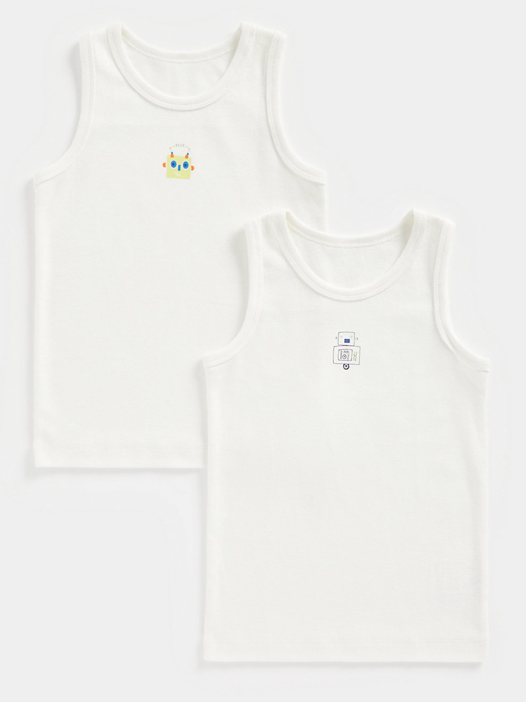 

mothercare Boys Pack of 2 White Solid Pure Cotton Innerwear Vests
