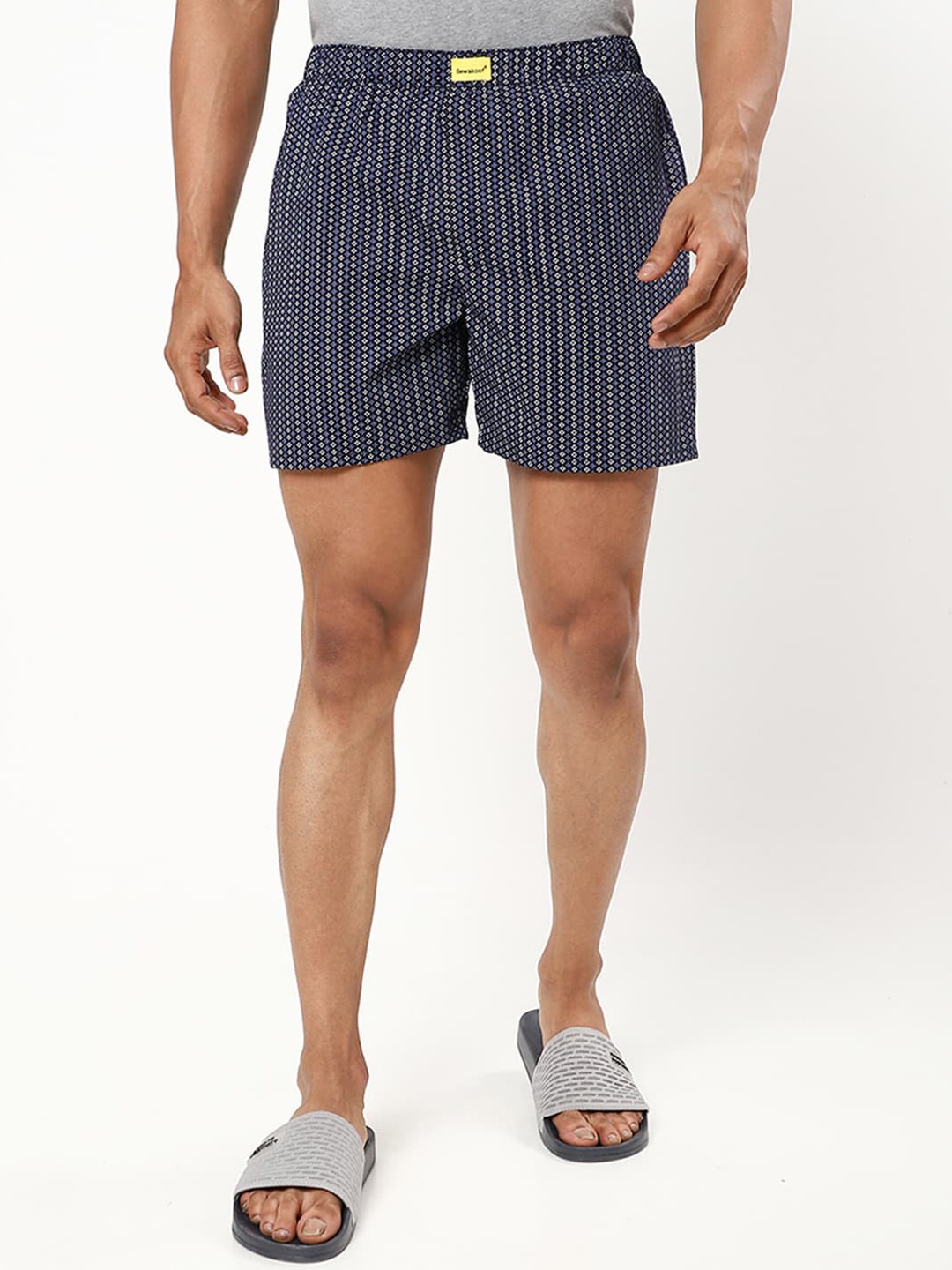 

Bewakoof Men Blue Printed Pure Cotton Boxers