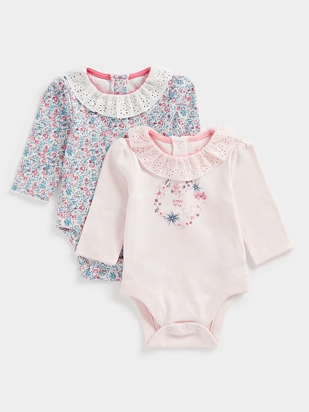 

mothercare Infant Girls Pink & Blue Printed Pure Cotton Pack of 2 Bodysuits