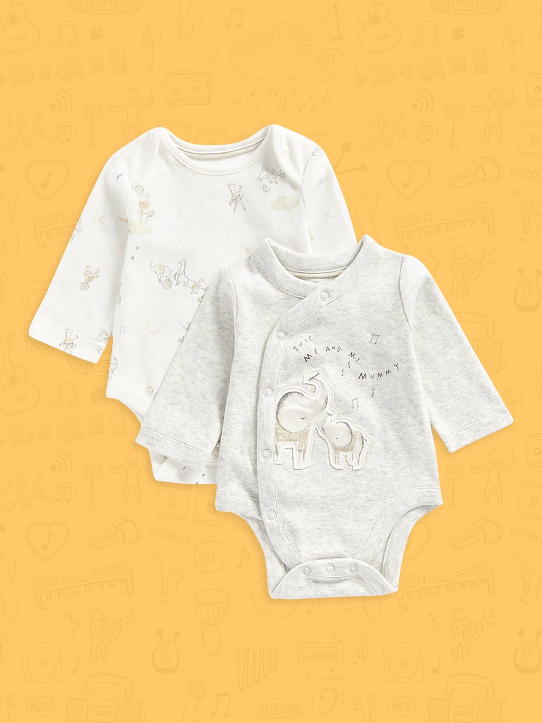 

mothercare mothercare Infant White & Grey Printed Organic Cotton Pack of 2 Bodysuits