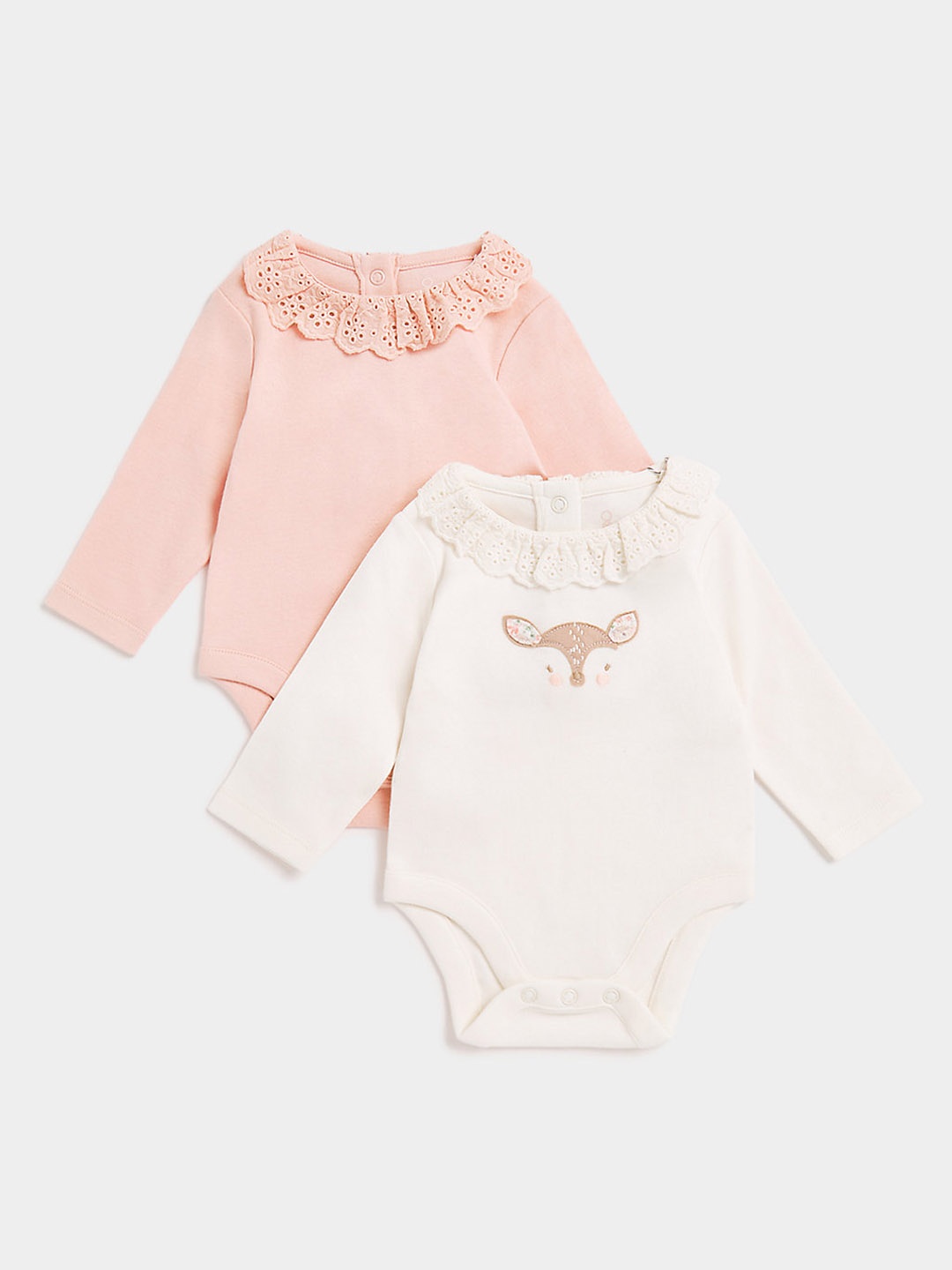 

mothercare Infant Girls White & Nude Pink Pure Cotton Pack of 2 Bodysuits