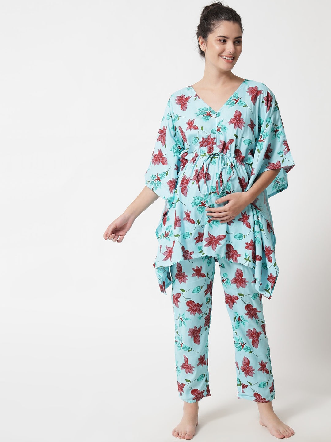

Aujjessa Women Blue & Pink Printed Night suit