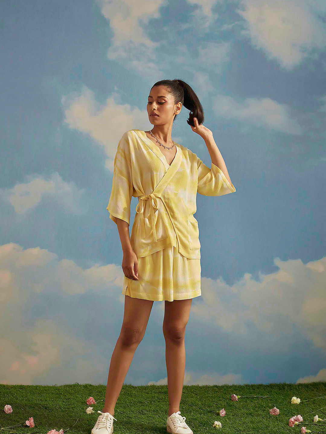 

THE CLOTHING FACTORY Women Yellow Tie-Dye Pure Cotton Co-Ords
