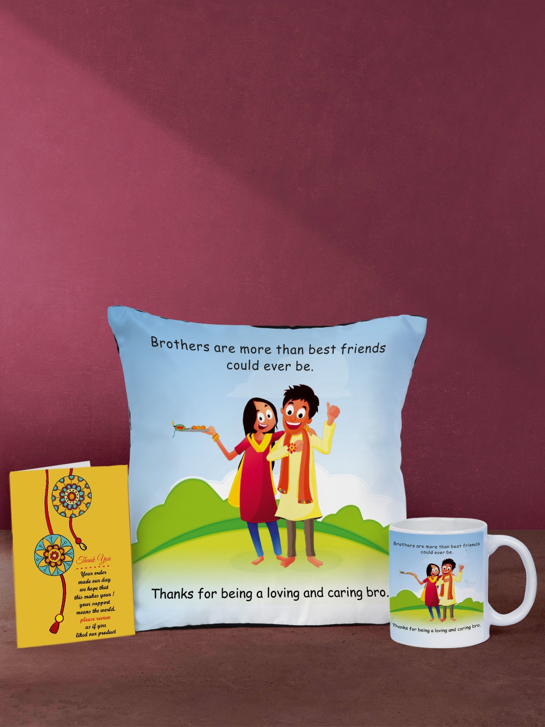 

Crazy Corner Blue & Red Cushion Mug Card Rakhi Home Gift Set