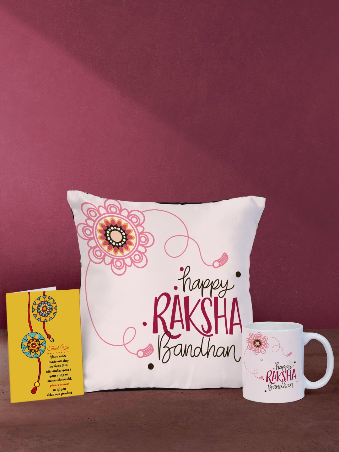 

Crazy Corner Pink & Maroon Printed Rakhi Gift Set