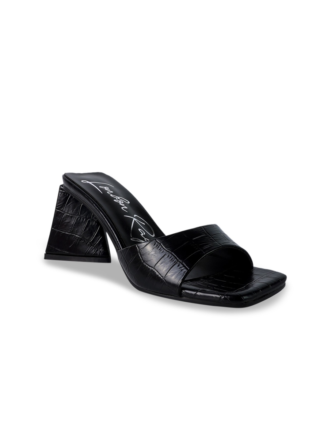 

London Rag Black Textured Party Block Heel Sandals