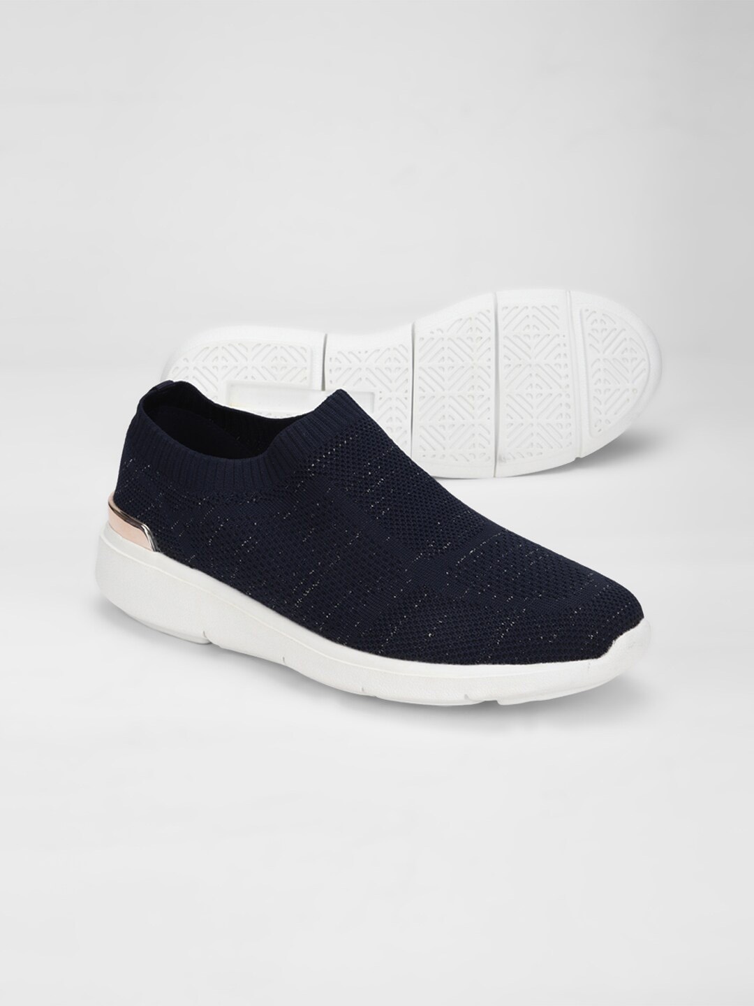 

Allen Solly Woman Women Navy Blue Woven Design PU Slip-On Sneakers