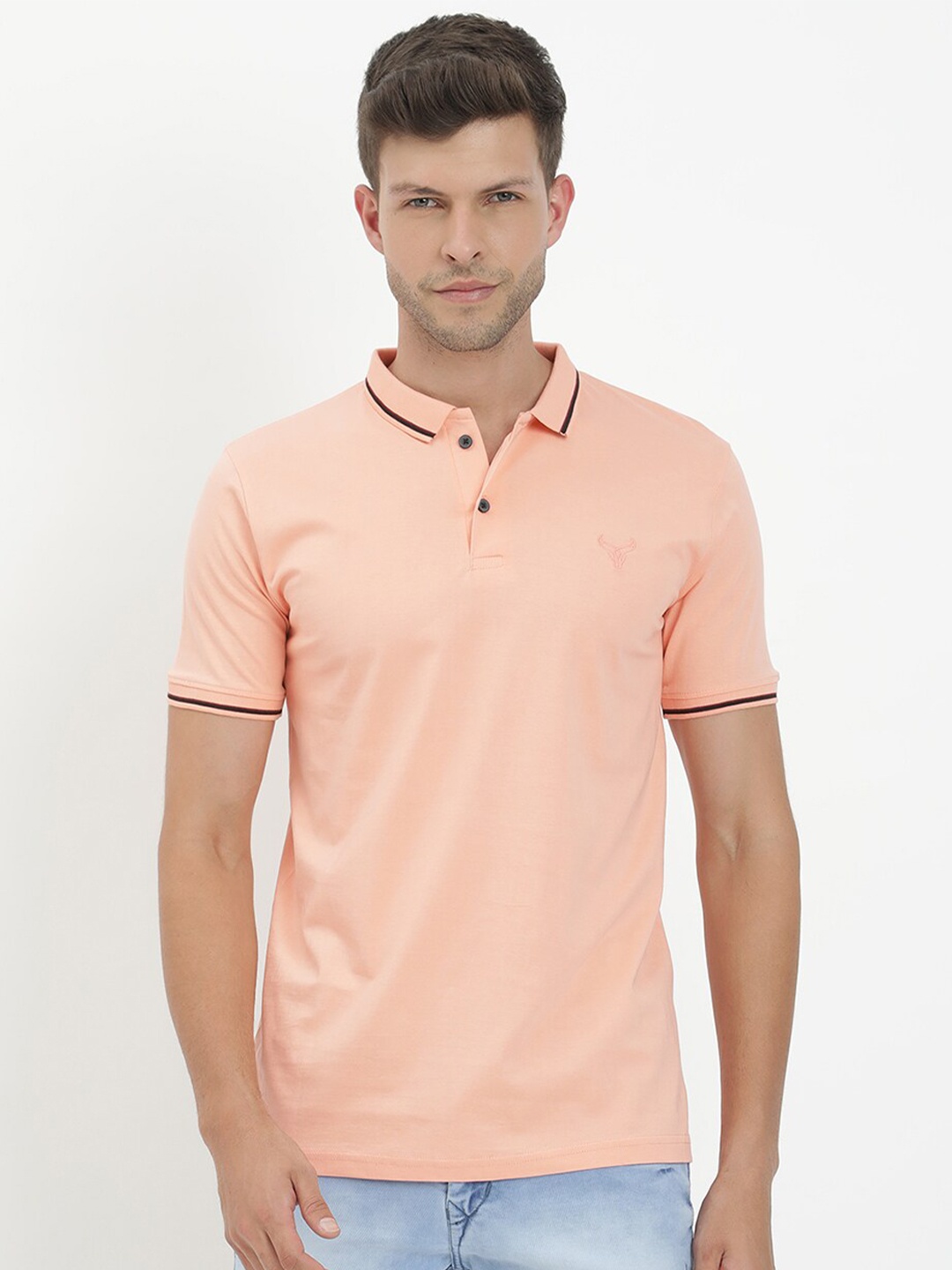 

V2 Value & Variety Men Peach-Coloured Mandarin Collar T-shirt