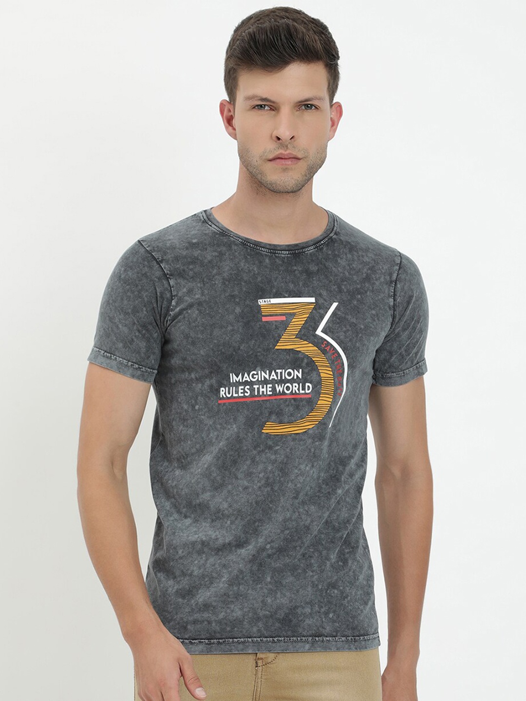 

V2 Value & Variety Men Grey & stargazer Typography Printed T-shirt