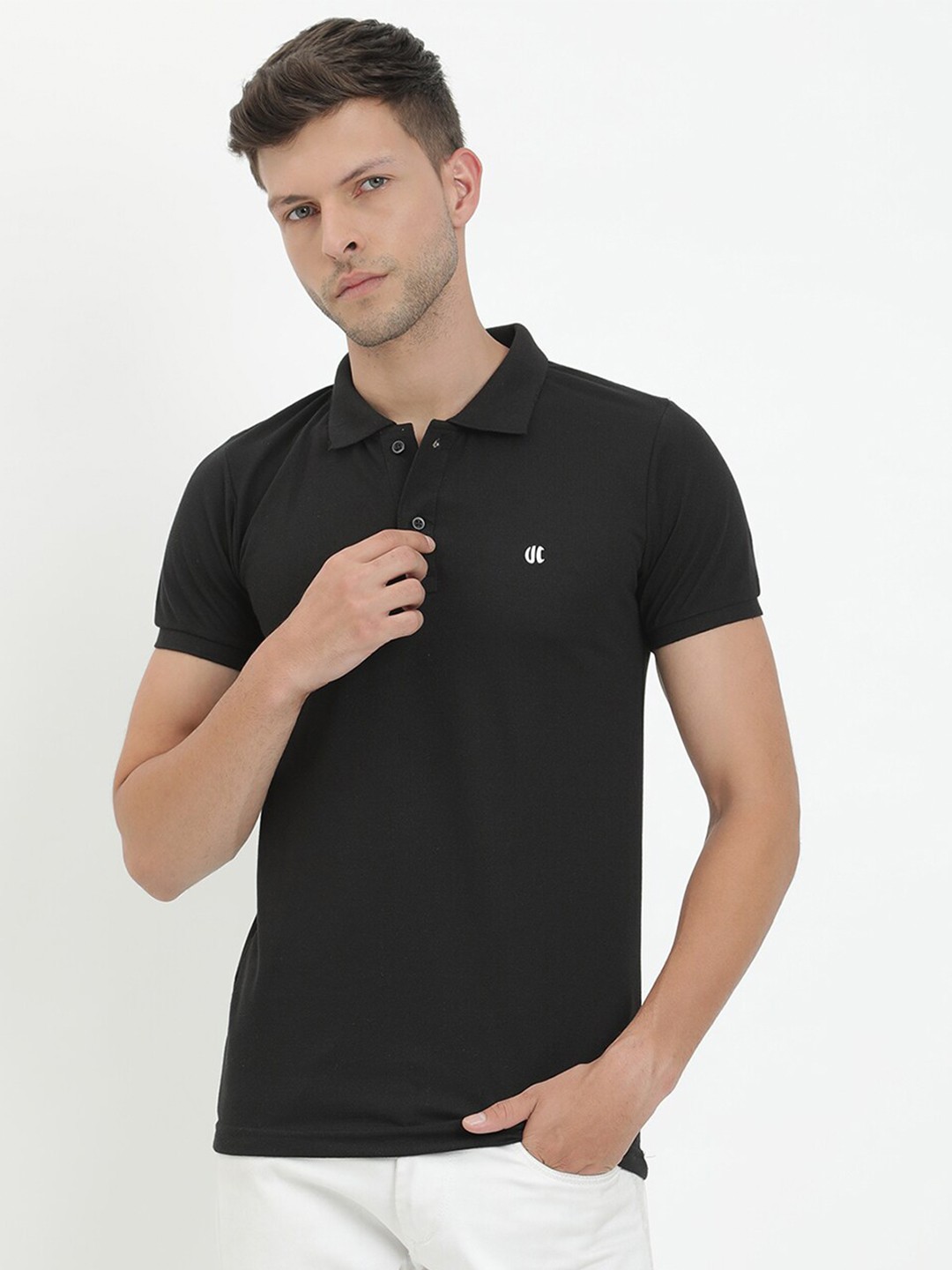 

V2 Value & Variety Men Black & dark jungle green Polo Collar T-shirt