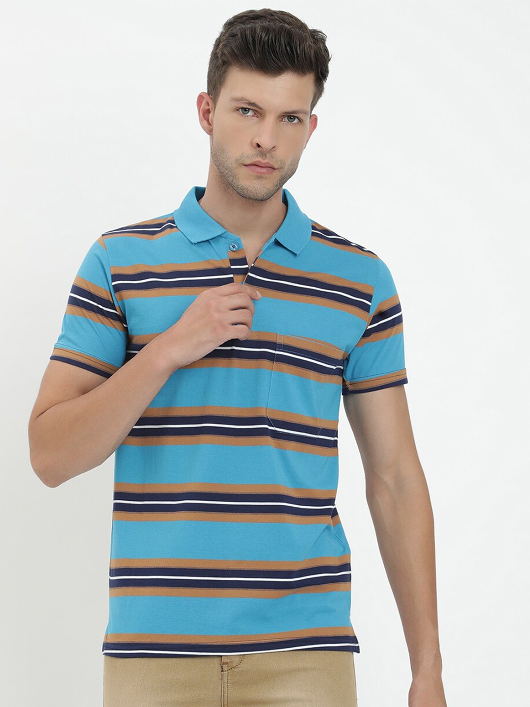 

V2 Value & Variety Men Blue Striped Polo Collar T-shirt