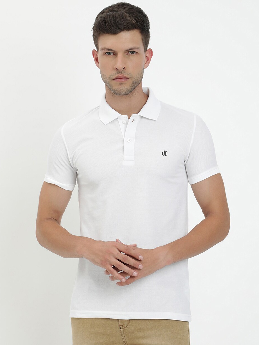

V2 Value & Variety Men White Polo Collar Applique T-shirt