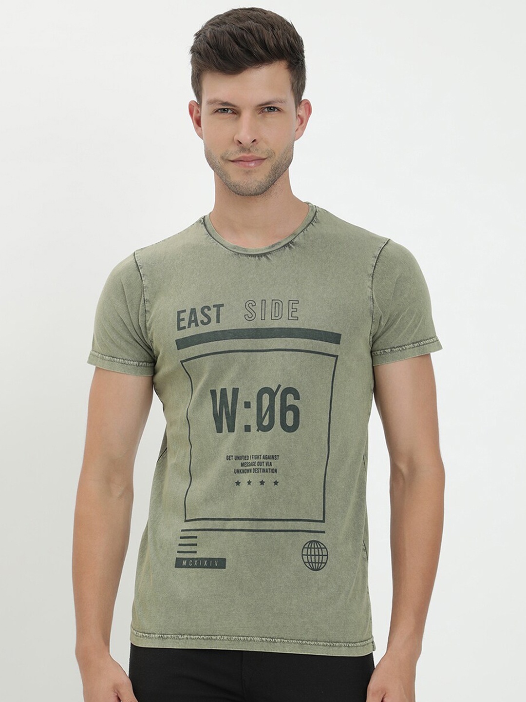 

V2 Value & Variety Men Olive Green & slate gray Typography T-shirt