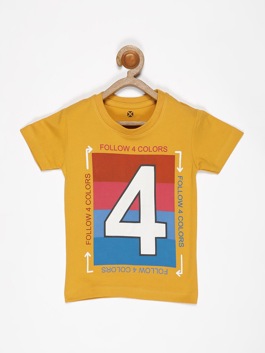 

V2 Value & Variety Boys Yellow Typography Colourblocked V-Neck Applique T-shirt