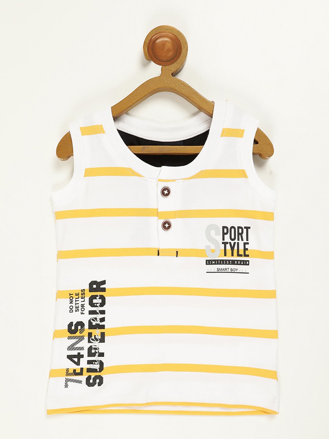 

V2 Value & Variety Boys Yellow Striped Henley Neck Applique T-shirt