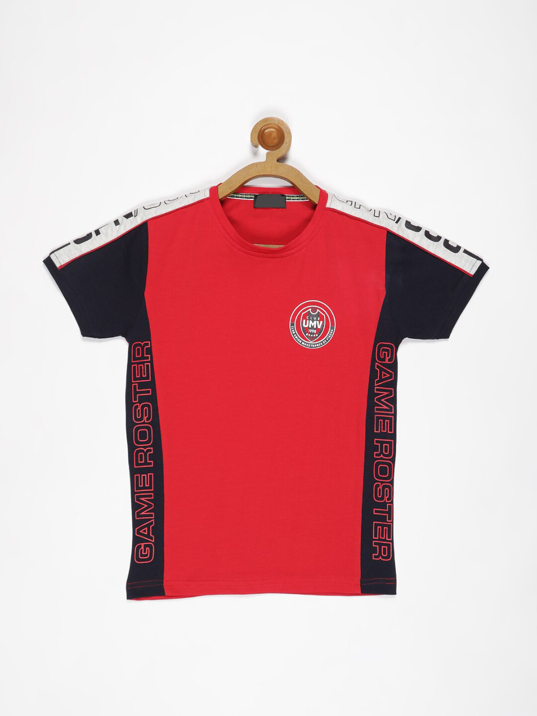 

V2 Value & Variety Boys Red Colourblocked V-Neck Applique T-shirt