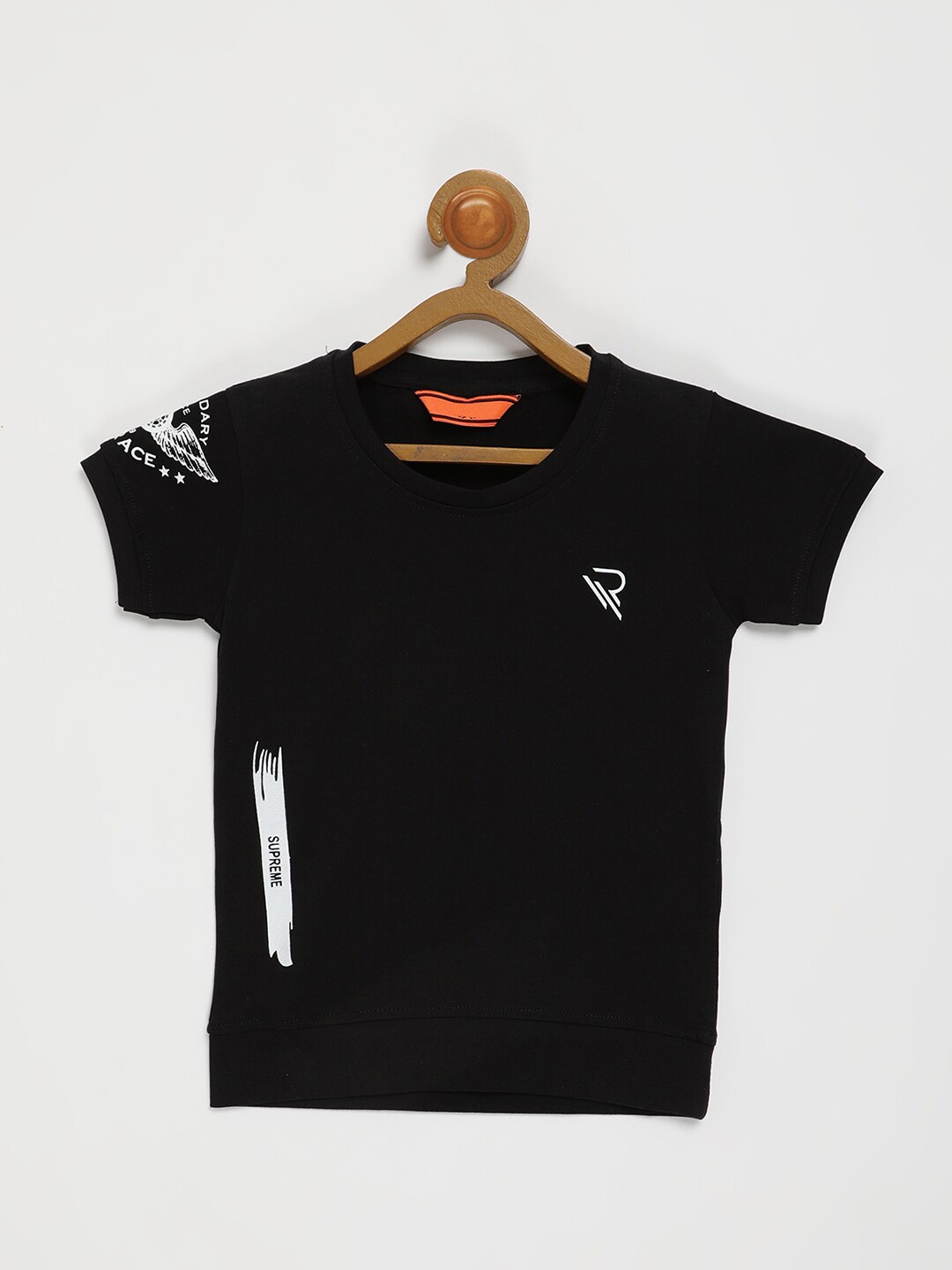 

V2 Value & Variety Boys Black Colourblocked Mandarin Collar Monochrome Raw Edge T-shirt
