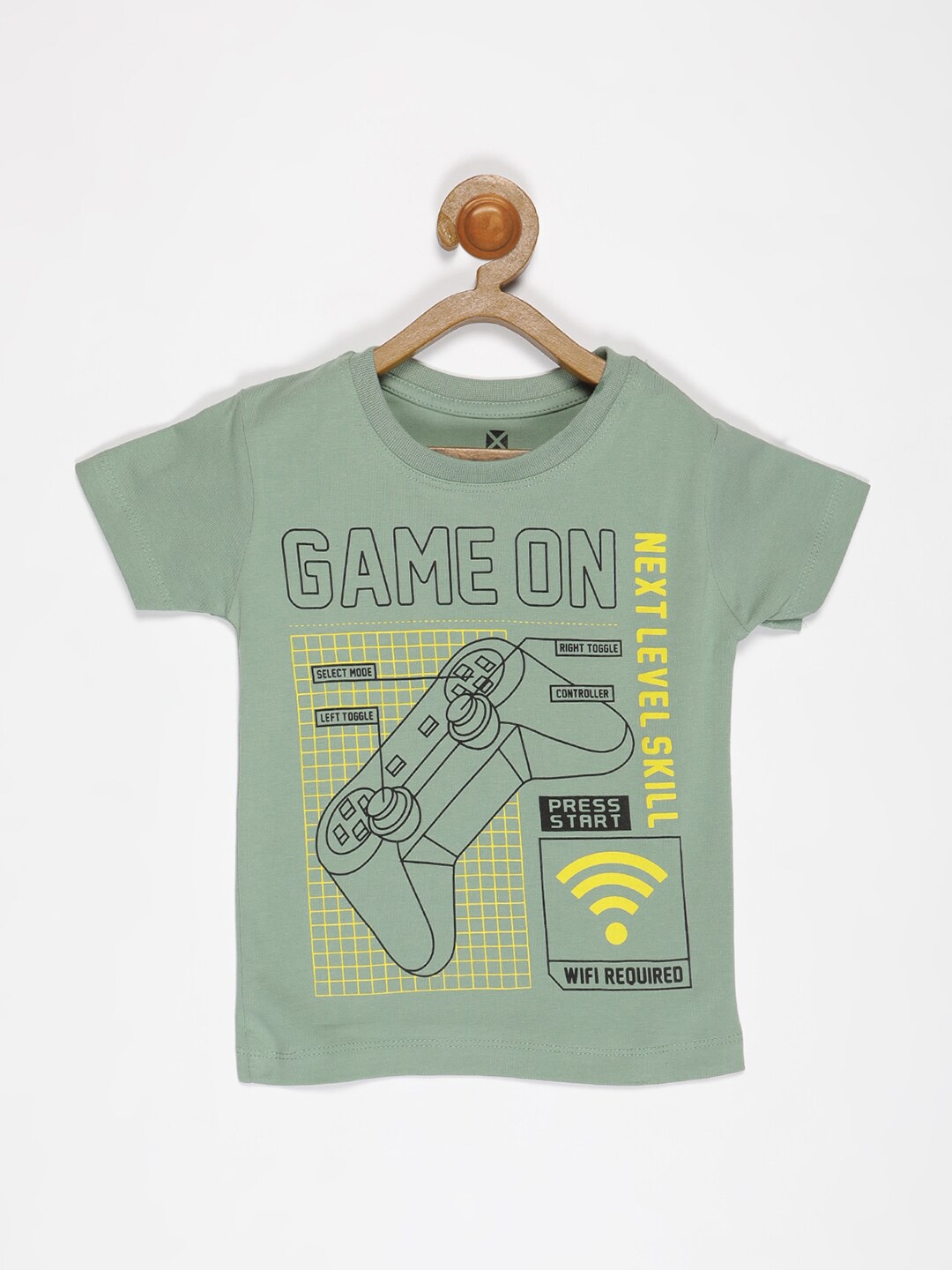 

V2 Value & Variety Boys Green Typography Printed Extended Sleeves Applique T-shirt