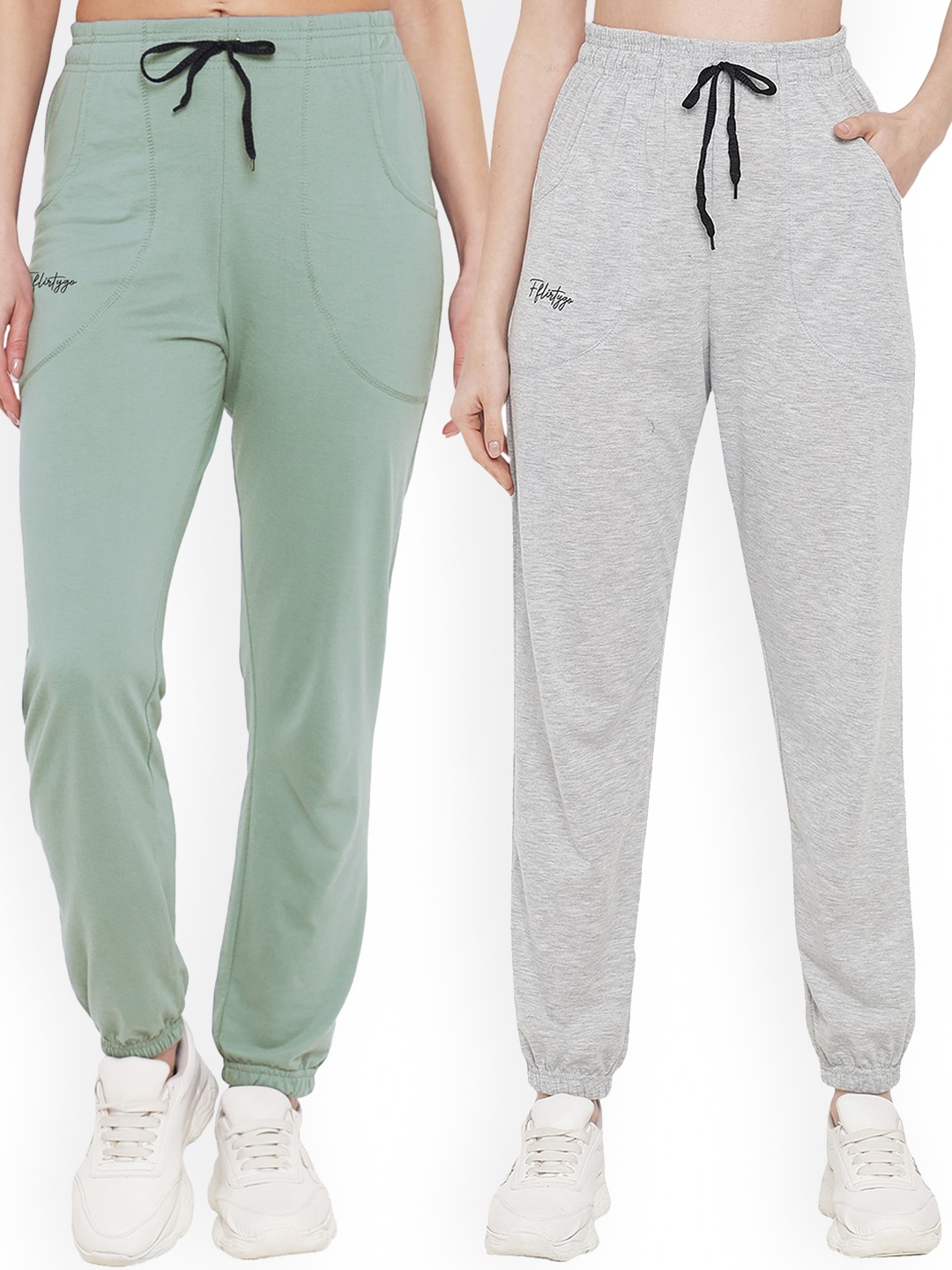 

FFLIRTYGO Women Pack Of 2 Solid Cotton Joggers, Grey