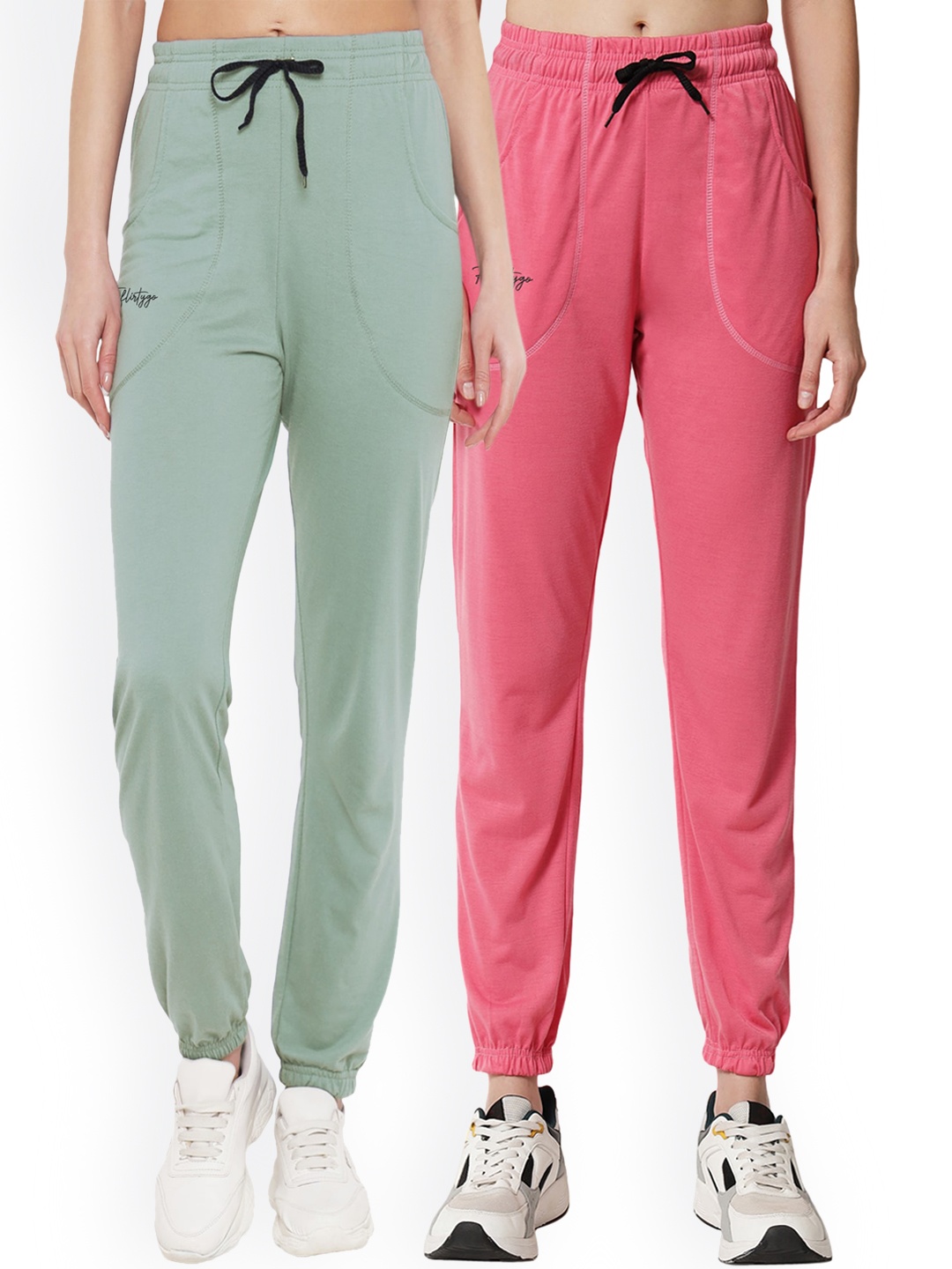 

FFLIRTYGO Women Pack of 2 Solid Cotton Joggers, Pink