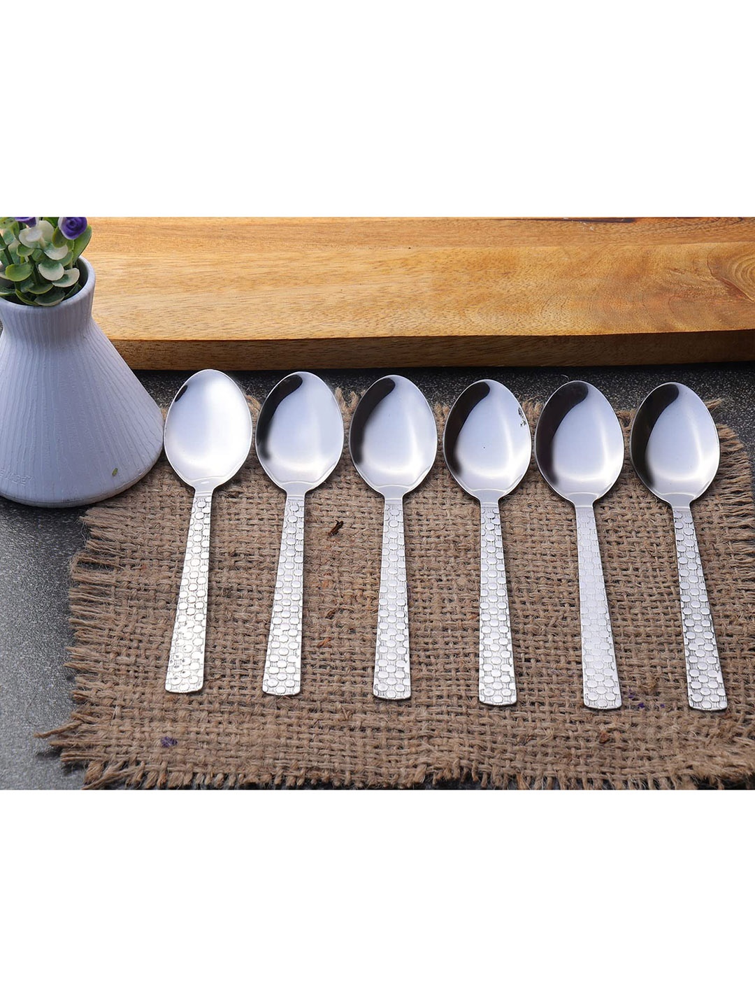 

ZEVORA Set Of 6 Stainless Steel Dinner Spoon, Silver