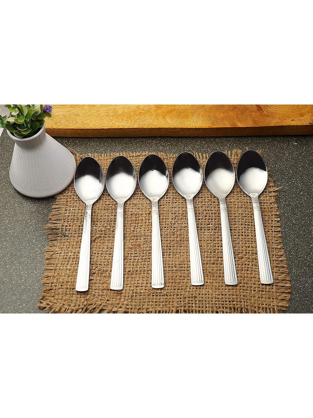 

ZEVORA Set Of 6 Silver-Toned Solid Stainless Steel Table Spoons