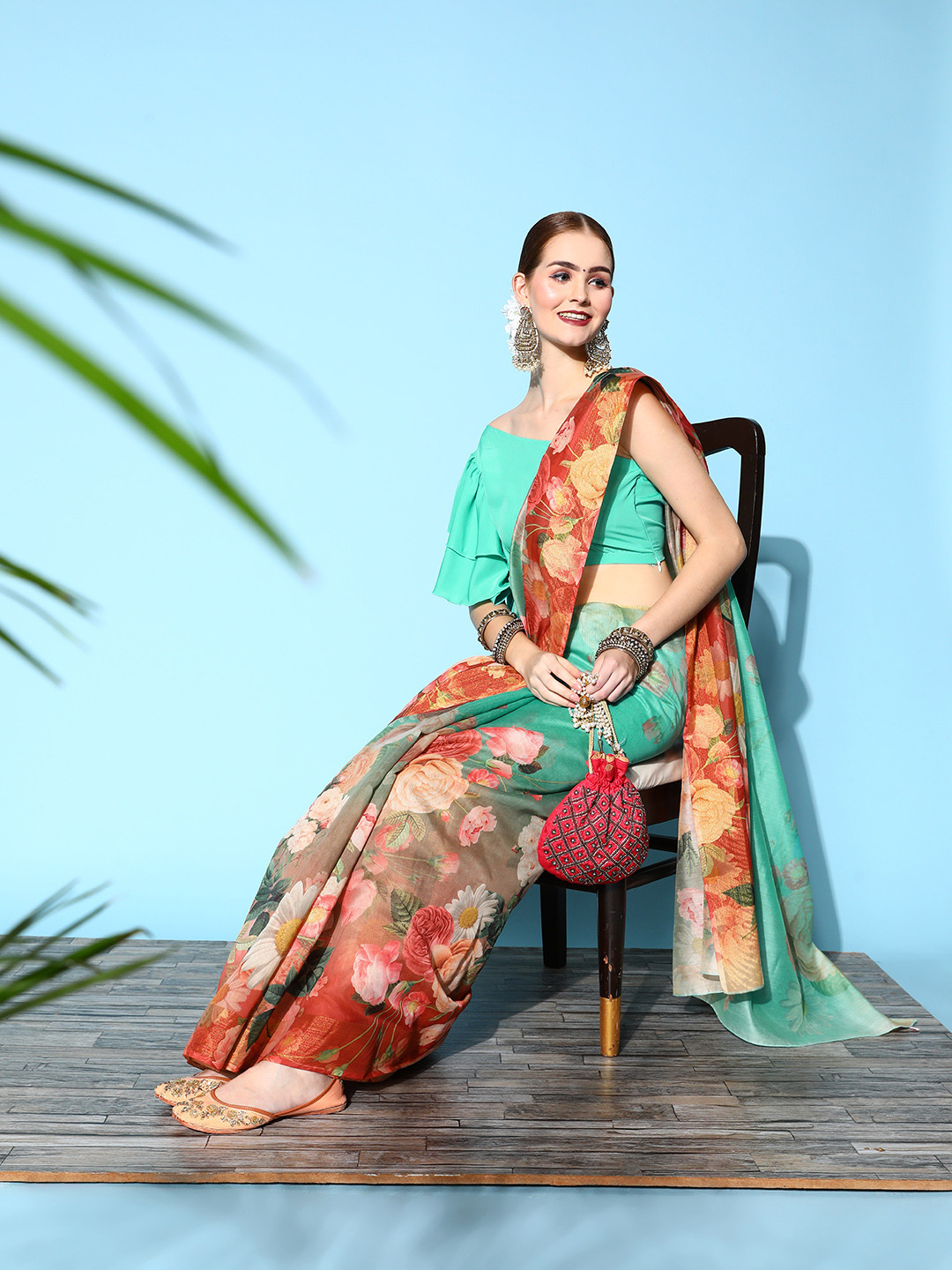 

Ahalyaa Floral Saree, Green