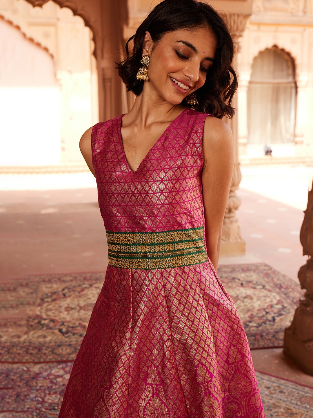 

Ahalyaa Women Pink Floral Desi Girl Dress